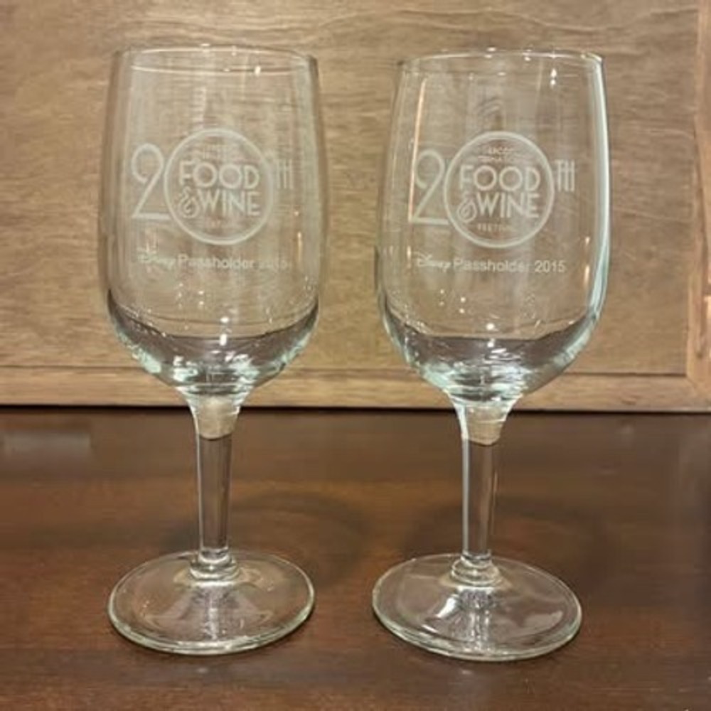 Disney Epcot Food & Wine Festival 2015 Passholder Wine Glasses Set 20th Anniv
